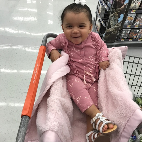 Pink jumpsuit with white star designs and fringe - Picture 8 of 8